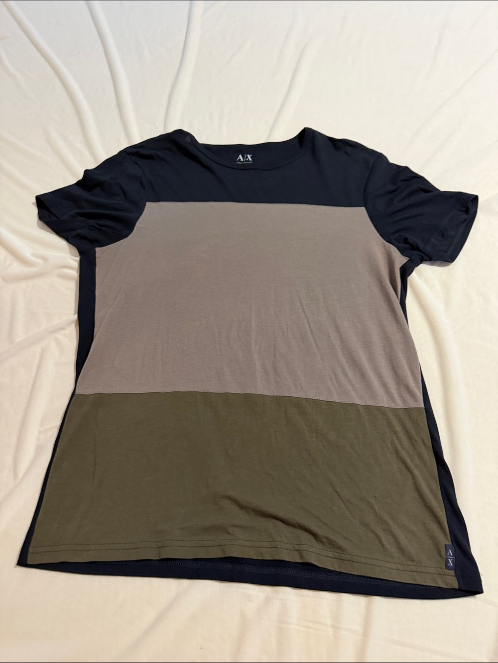 A/X Armani Exchange Navy, Taupe & Olive Colorblock Short Sleeve Tee